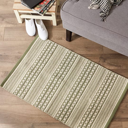 DII® Artichoke Green Dobby Stripe Hand-Loomed Rug, 2ft. x 3ft.